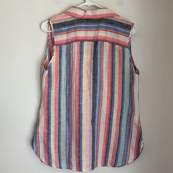 Chico's Women No-Iron FreshChic 100% Linen Striped rainbow colorful Tunic 12/14P - Picture 11 of 11